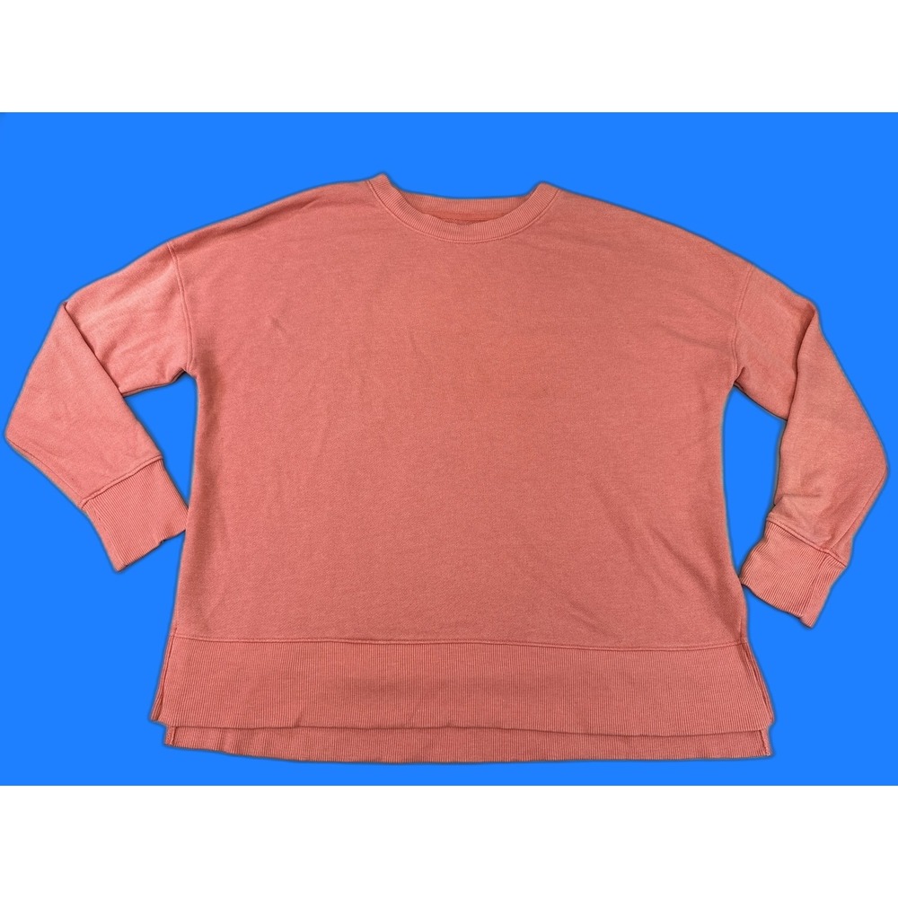 TIME AND TRU Women's Coral Cotton Crewneck Long Sleeve Sweatshirt L Relaxed Fit
